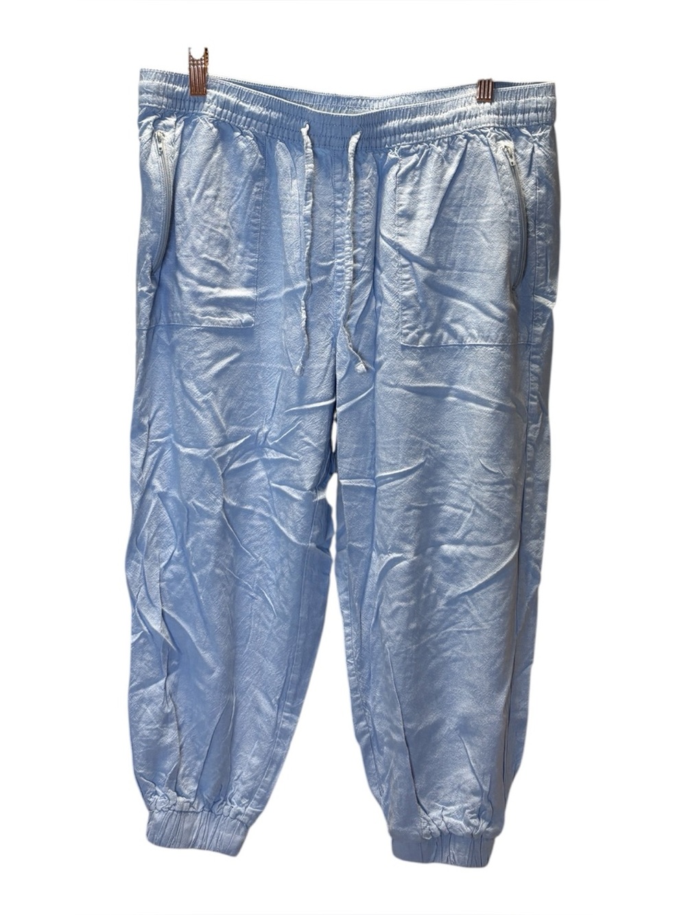 Serra Light Blue Linen Capri Drawstring Track Joggers